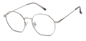 Silver Hexagonal Full Rim Unisex Eyeglasses by John Jacobs-136008