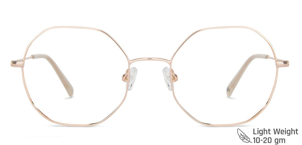 Rose Gold Hexagonal Full Rim Unisex Eyeglasses by John Jacobs-141239