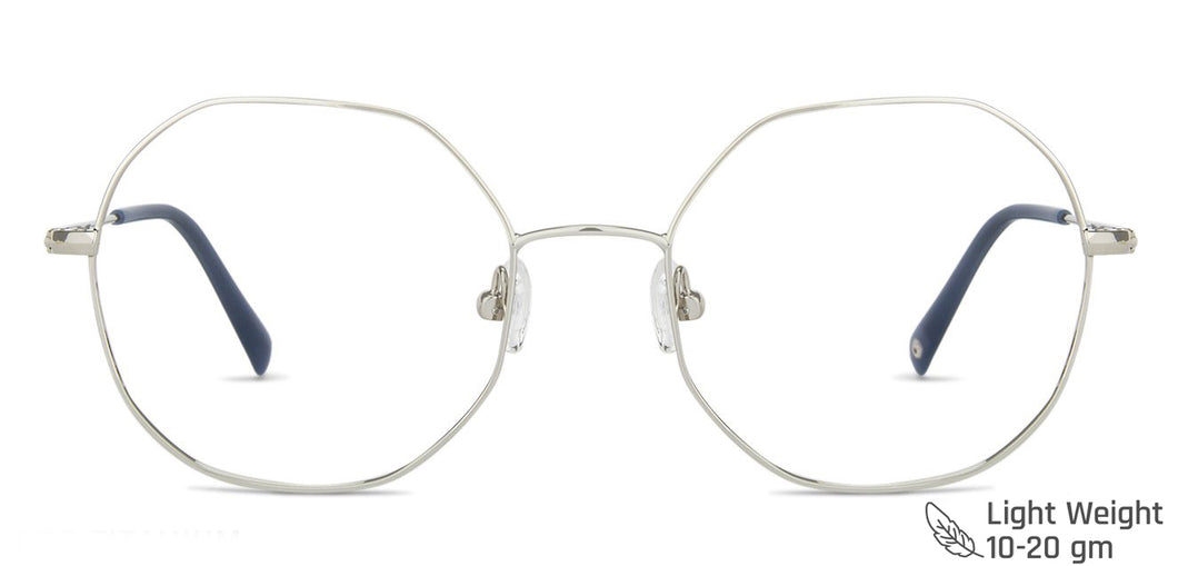 Silver Hexagonal Full Rim Unisex Eyeglasses by John Jacobs-141240