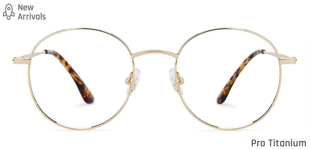 Gold Round Full Rim Unisex Eyeglasses by John Jacobs-136039