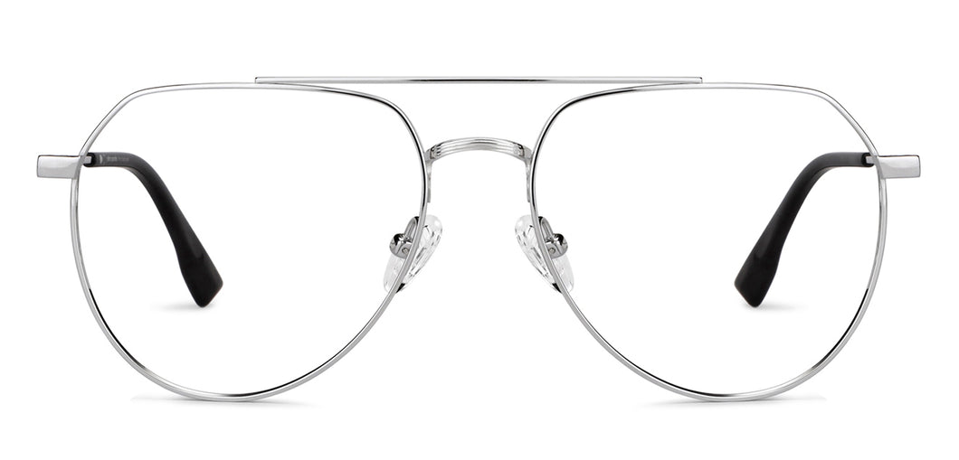 Silver Aviator Full Rim Unisex Eyeglasses by John Jacobs-149421