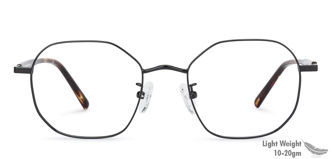 Black Hexagonal Full Rim Unisex Eyeglasses by John Jacobs-136682