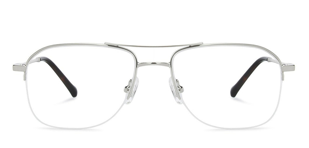 Silver Rectangle Half Rim Unisex Eyeglasses by John Jacobs-138358