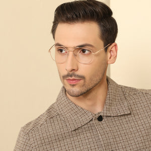 Gold Aviator Full Rim Unisex Eyeglasses by John Jacobs-143351