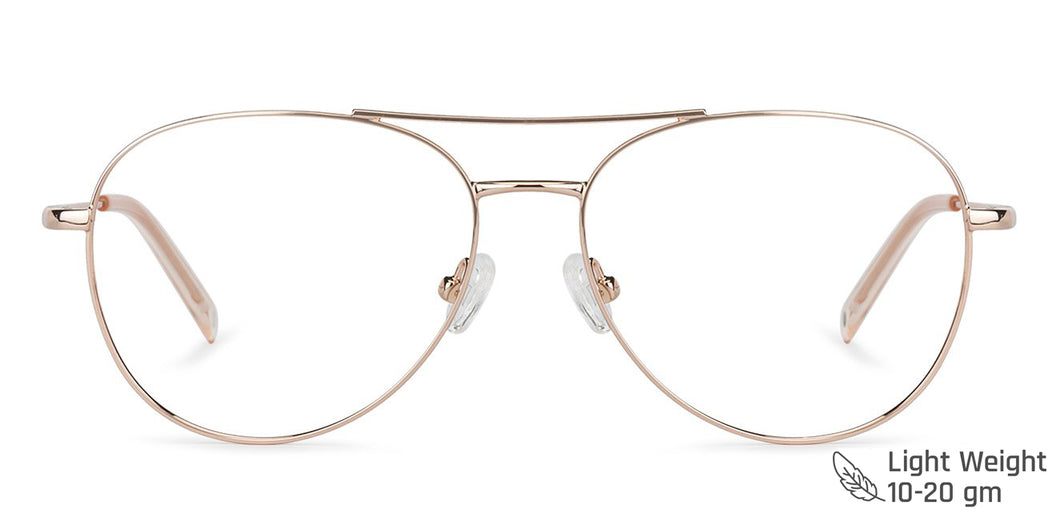 Gold Aviator Full Rim Unisex Eyeglasses by John Jacobs-143351