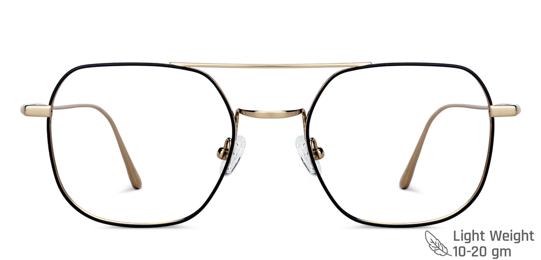 Gold Aviator Full Rim Unisex Eyeglasses by John Jacobs-147402