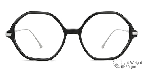 Black Hexagonal Full Rim Unisex Eyeglasses by John Jacobs-147586