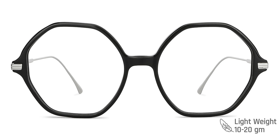 Black Hexagonal Full Rim Unisex Eyeglasses by John Jacobs-147586