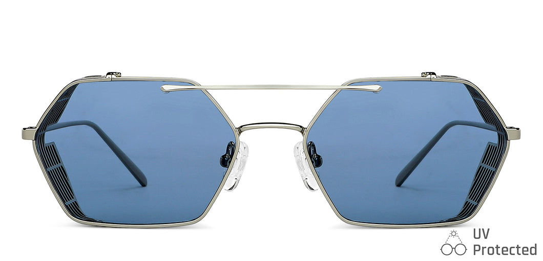 Silver Hexagonal Full Rim Unisex Sunglasses by John Jacobs-148222