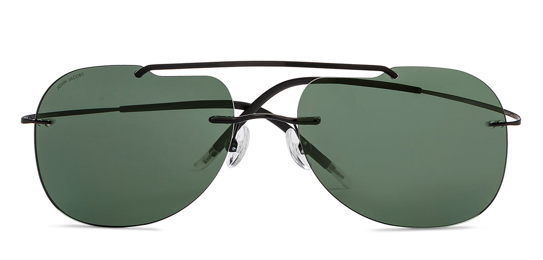Black Aviator Rimless Unisex Sunglasses by John Jacobs-207021