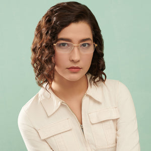 Gold Rectangle Half Rim Unisex Eyeglasses by Lenskart Air LA-146855