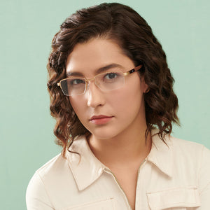Gold Rectangle Half Rim Unisex Eyeglasses by Lenskart Air LA-146855