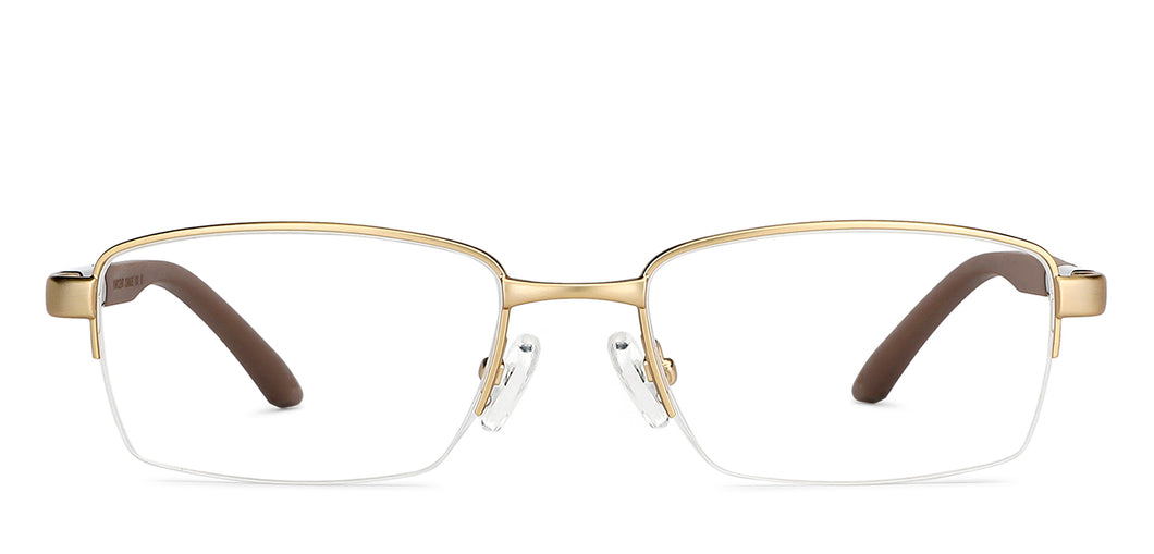 Gold Rectangle Half Rim Unisex Eyeglasses by Lenskart Air LA-146855