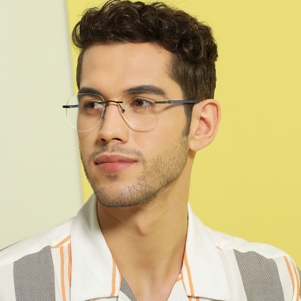 Grey Aviator Rimless Unisex Eyeglasses by Lenskart Air Computer Glasses