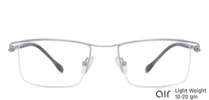 Silver Rectangle Half Rim Wide Unisex Eyeglasses by Lenskart Air Online-138372