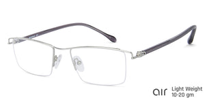 Silver Rectangle Half Rim Wide Unisex Eyeglasses by Lenskart Air Online-138372
