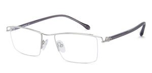 Silver Rectangle Half Rim Wide Unisex Eyeglasses by Lenskart Air Online-138372
