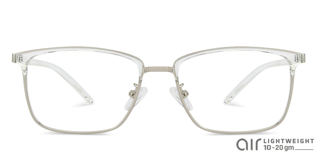 Silver Rectangle Full Rim Unisex Eyeglasses by Lenskart Air LA-143746