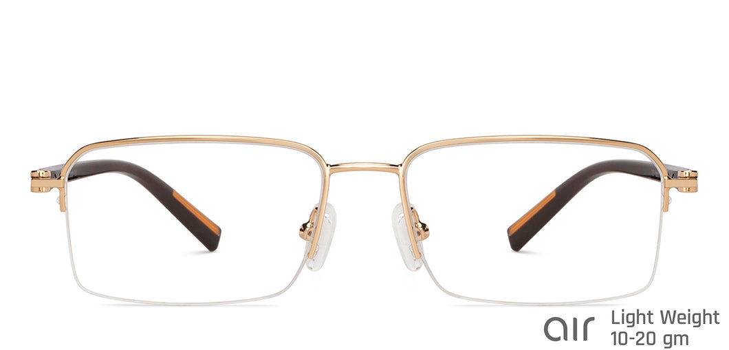 Gold Rectangle Half Rim Unisex Eyeglasses by Lenskart Air-147097