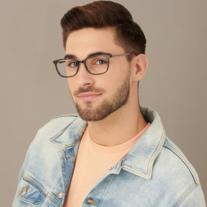 Black Rectangle Full Rim Wide Unisex Eyeglasses by Lenskart Air LA-143104