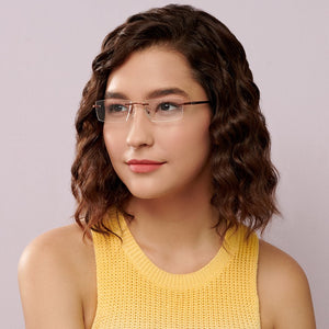 Brown Rectangle Rimless Unisex Eyeglasses by Lenskart Air Computer Glasses-147861