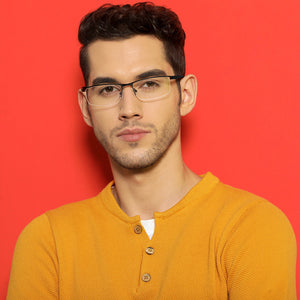 Black Rectangle Half Rim Unisex Eyeglasses by Lenskart Air Online-136779