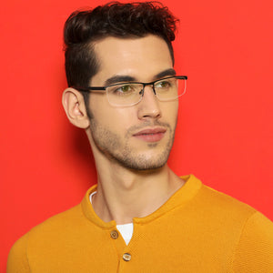 Black Rectangle Half Rim Unisex Eyeglasses by Lenskart Air Online-136779