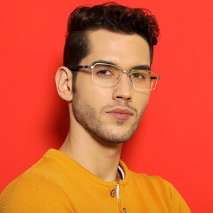 Grey Rectangle Half Rim Wide Unisex Eyeglasses by Lenskart Air Online-136808