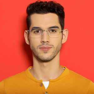 Grey Rectangle Half Rim Wide Unisex Eyeglasses by Lenskart Air Online-136808