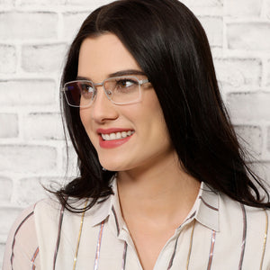 Grey Rectangle Half Rim Wide Unisex Eyeglasses by Lenskart Air Online-136808
