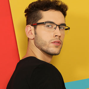Black Rectangle Half Rim Unisex Eyeglasses by Lenskart Air Online-136832