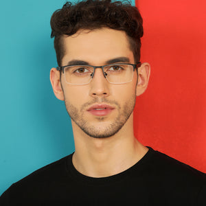 Black Rectangle Half Rim Unisex Eyeglasses by Lenskart Air Online-136832