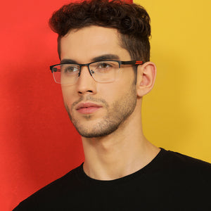 Black Rectangle Half Rim Unisex Eyeglasses by Lenskart Air Online-136832