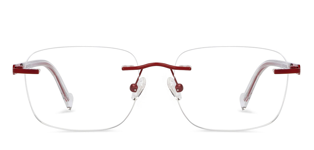 Maroon Rectangle Rimless Unisex Eyeglasses by Vincent Chase-200805
