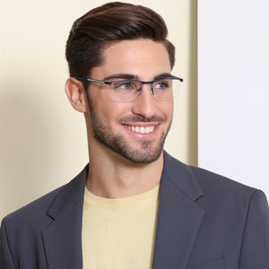 Blue Rectangle Half Rim Unisex Eyeglasses by New Balance-145879