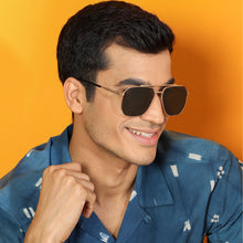 Load image into Gallery viewer, Gold Square Full Rim Unisex Sunglasses by Vincent Chase Online-135532