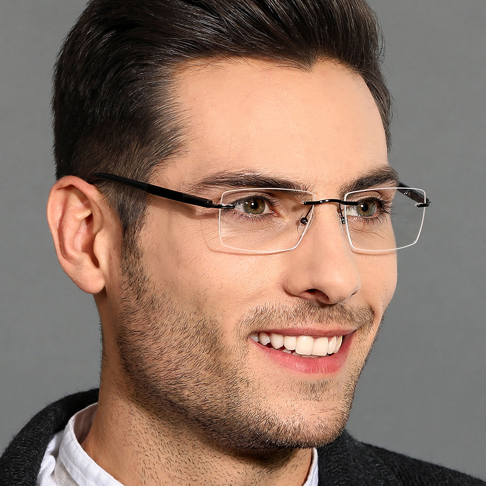 Gunmetal Rectangle Rimless Unisex Eyeglasses by Vincent Chase VC134819