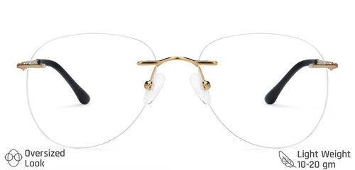 Gold Aviator Rimless Extra Narrow Unisex Eyeglasses by Vincent Chase-134821