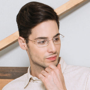 Gold Rectangle Rimless Unisex Eyeglasses by Vincent Chase Online-110325