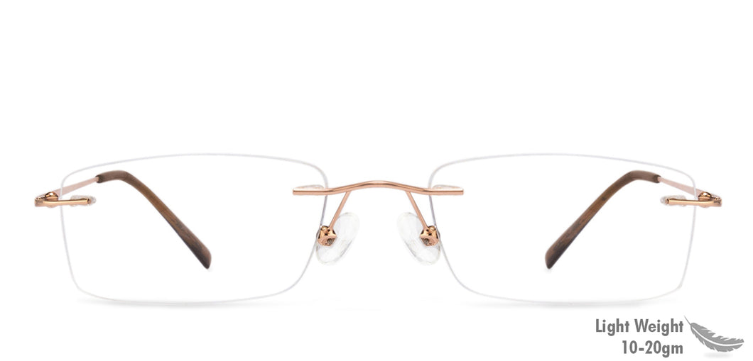 Gold Rectangle Rimless Unisex Eyeglasses by Vincent Chase Online-110325