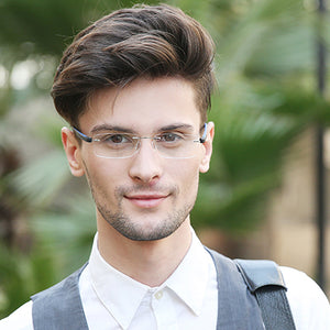 Silver Rectangle Rimless Unisex Eyeglasses by Lenskart Air Online-108854