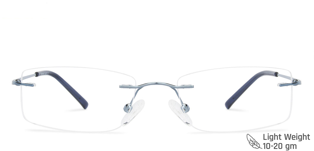 Blue Rectangle Rimless Unisex Eyeglasses by Vincent Chase-137392