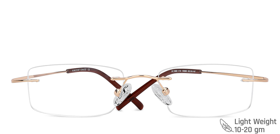 Gold Rectangle Rimless Unisex Eyeglasses by Vincent Chase-138880