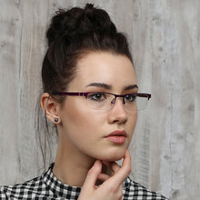 Load image into Gallery viewer, Purple Rectangle Half Rim Unisex Eyeglasses by Vincent Chase VC-119629