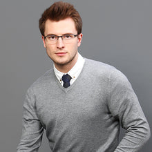 Load image into Gallery viewer, Gunmetal Rectangle Half Rim Unisex Eyeglasses by Vincent Chase Essentials-119656
