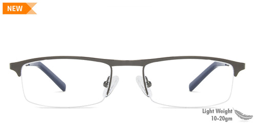 Gunmetal Rectangle Half Rim Narrow Unisex Eyeglasses by Vincent Chase-140400