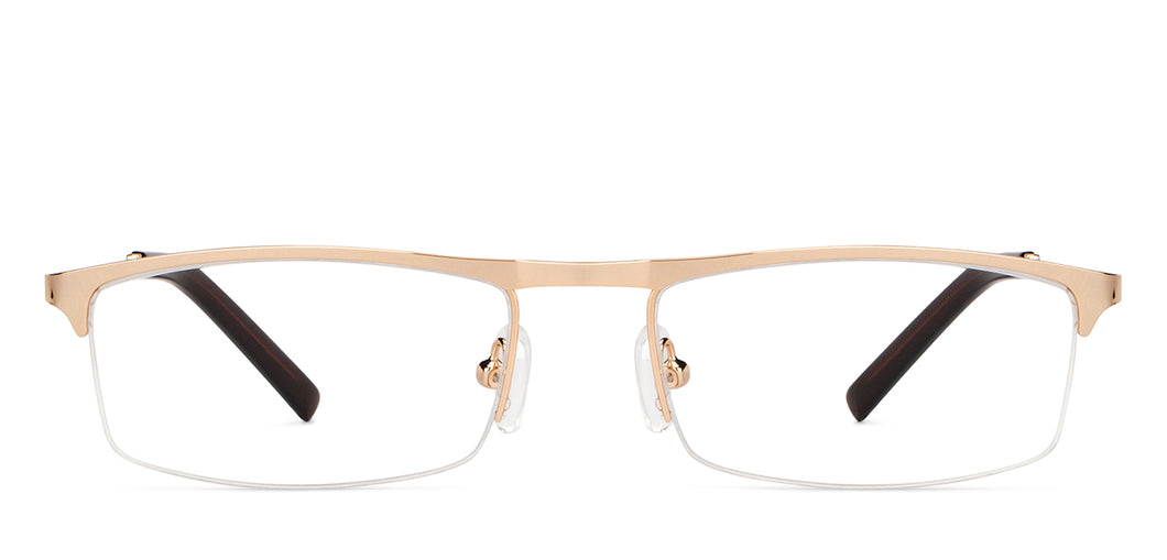 Gold Rectangle Half Rim Unisex Eyeglasses by Vincent Chase-147952