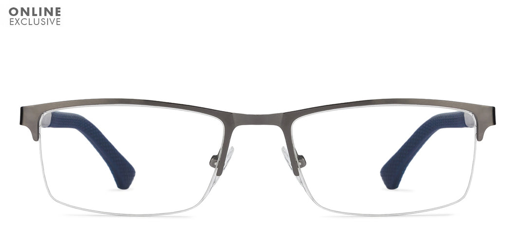 Gunmetal Rectangle Half Rim Unisex Eyeglasses by Vincent Chase VC-119719