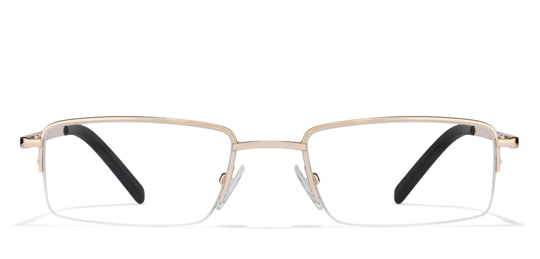 Gold Rectangle Half Rim Unisex Eyeglasses by Vincent Chase Online-120782