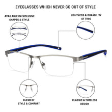 Load image into Gallery viewer, Grey Rectangle Half Rim Unisex Eyeglasses by Lenskart Air Online-120244